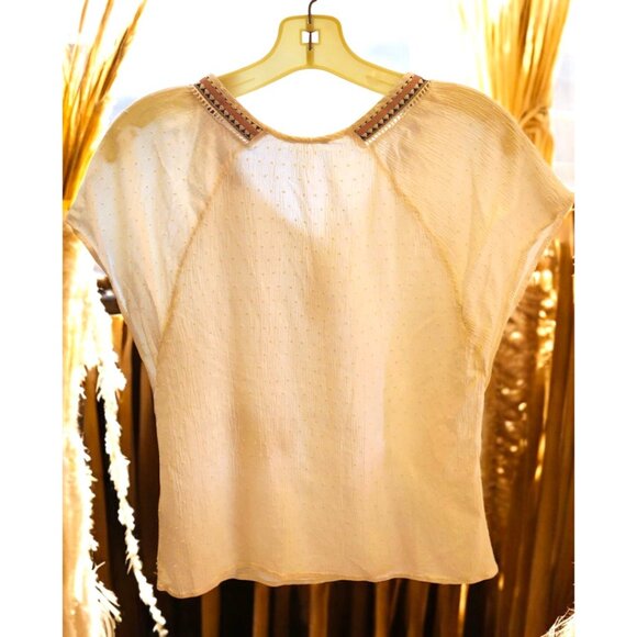 Ivory Swiss Dot Blouse – Cap Sleeve Lightweight Rayon Top (S) - Picture 3 of 7